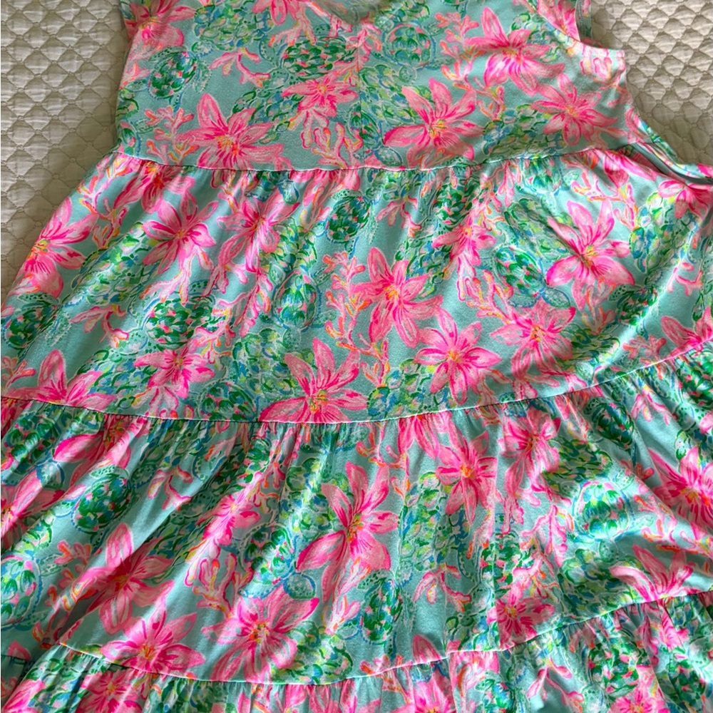 Lilly Pulitzer Pink & Blue Floral V-Neck Cap Sleeve dress - Picture 2 of 5